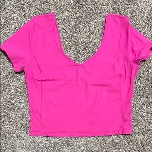 lululemon athletica Hot Pink V-Neck Cropped Tee